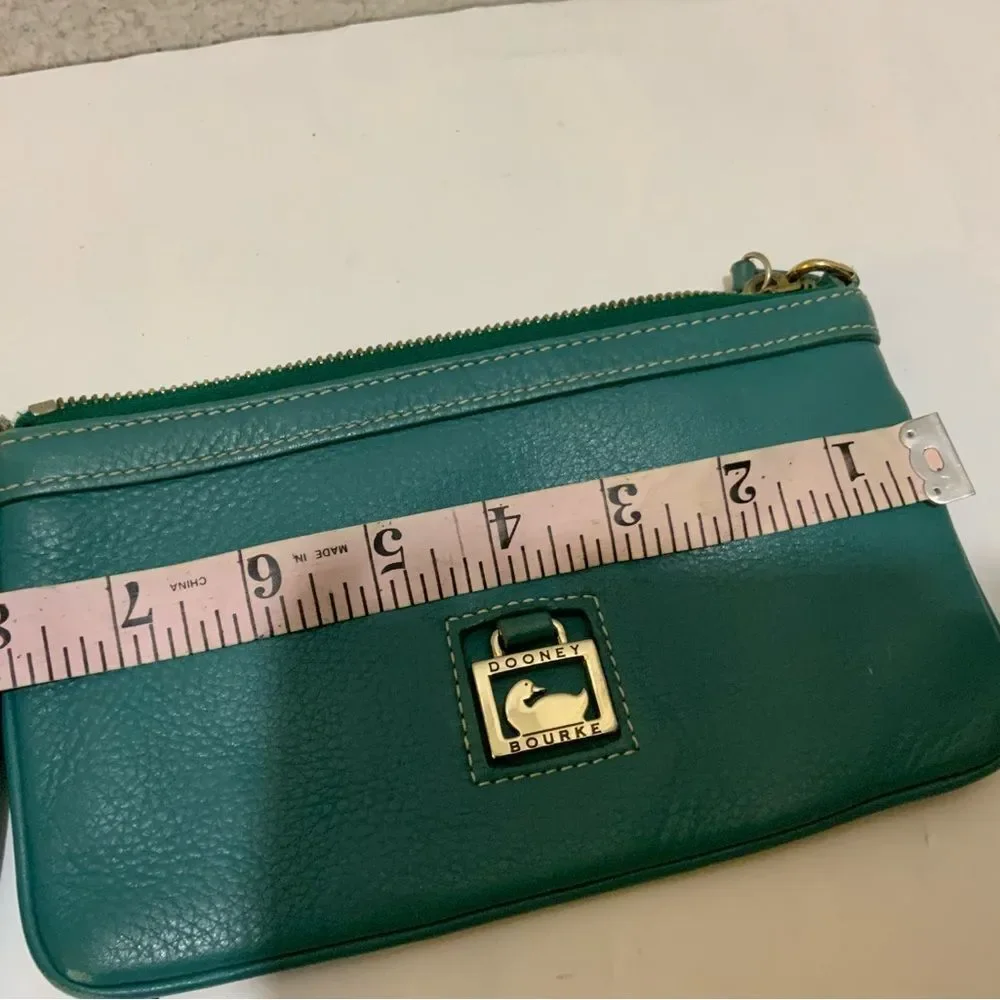 DOONEY & BOURKE TURQUOISE BLUE GREEN MINI WALLET PEBBLED LEATHER WRISTLET